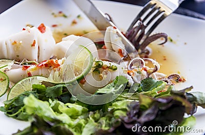 Appetite appetizer salad in Thai style Octopus Stock Photo